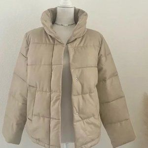 7 for all Mankind NWT faux leather puffer jacket coat beige neutral Small winter